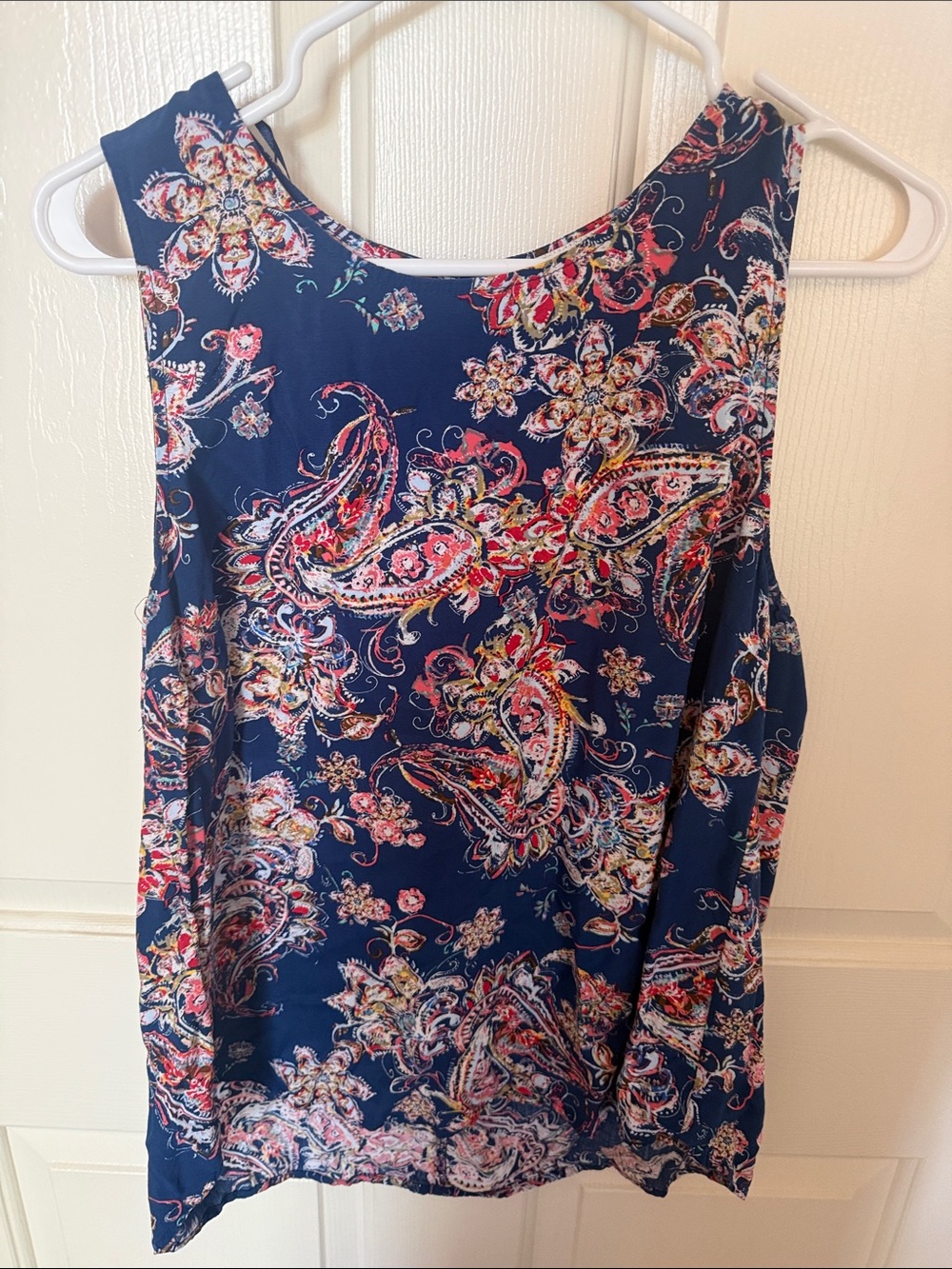 Sleeveless Navy Floral Paisley Blouse